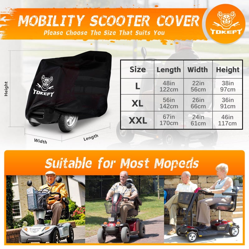 Tokept 420D Waterproof Scooter Cover Black Power Assisted Mobility Scooter Cover XL 56â€ - Image 2